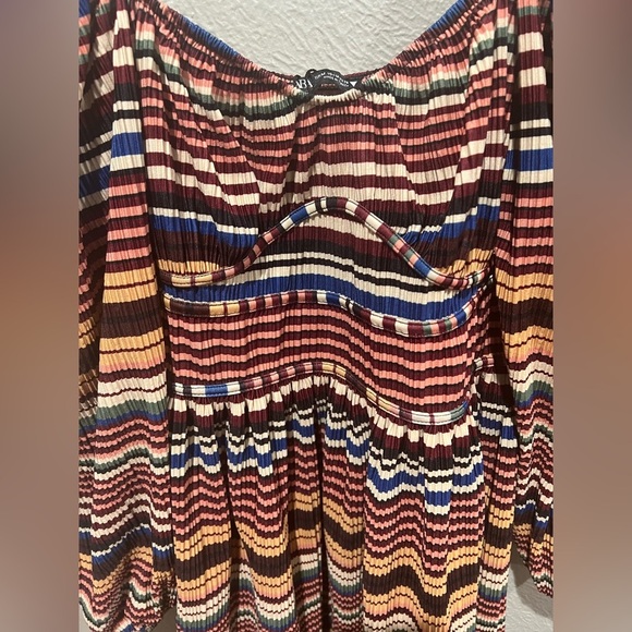 Zara Multicolor Striped Long Sleeve Dress EUC Size M Perfect Dress Puff Sleeves - Picture 2 of 5